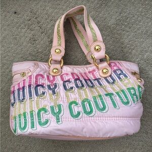 Juicy Couture Pink Quilted Shoulder Bag with Multicolor Logo